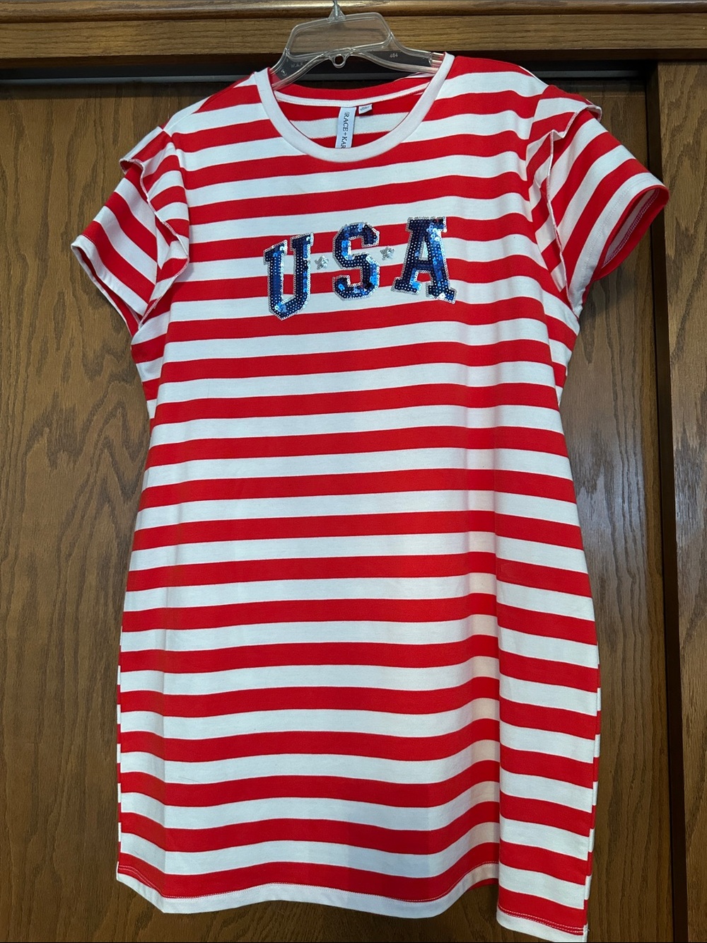 Red & White Striped Sequin USA Tee